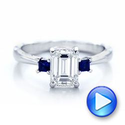 18k White Gold Custom Three Stone Blue Sapphire And Diamond Engagement Ring - Video -  102348 - Thumbnail