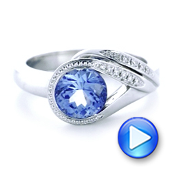14k White Gold Custom Wrapped Blue Sapphire And Diamond Engagement Ring - Video -  102357 - Thumbnail