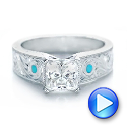 14k White Gold 14k White Gold Custom Diamond And Turquoise Engagement Ring - Video -  102366 - Thumbnail