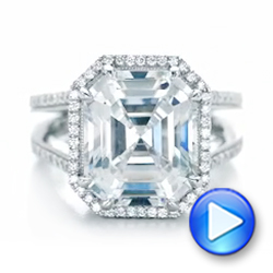  Platinum Custom Diamond Halo Engagement Ring - Video -  102368 - Thumbnail