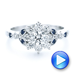 14k White Gold Custom Diamond And Blue Sapphire Engagement Ring - Video -  102382 - Thumbnail