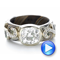 Custom Diamond Peridot Blue Sapphire And Mokume Engagement Ring - Video -  102389 - Thumbnail