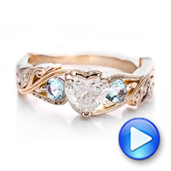 14k Rose Gold Custom Three Stone Aquamarine And Diamond Engagement Ring - Video -  102408 - Thumbnail