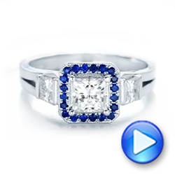  14K Gold Custom Diamond And Blue Sapphire Engagement Ring - Video -  102409 - Thumbnail
