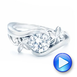 14k White Gold Organic Leaf Solitaire Diamond Engagement Ring - Video -  102411 - Thumbnail