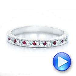 14k White Gold Custom Ruby Topaz And Diamond Wedding Band - Video -  102418 - Thumbnail