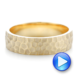 14k Yellow Gold Custom Men's Hammered Wedding Band - Video -  102425 - Thumbnail