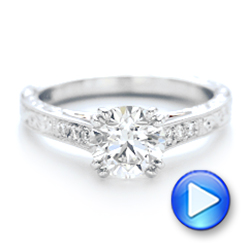  Platinum And 18K Gold Platinum And 18K Gold Custom Diamond And Hand Engraved Engagement Ring - Video -  102445 - Thumbnail