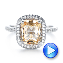  Platinum Platinum Custom Peach Sapphire And Diamond Halo Engagement Ring - Video -  102448 - Thumbnail