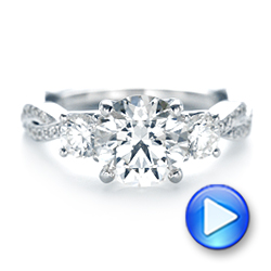 14k White Gold Custom Three Stone Diamond Engagement Ring - Video -  102465 - Thumbnail