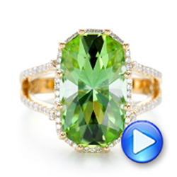 14k Yellow Gold 14k Yellow Gold Custom Green Tourmaline And Diamond Halo Fashion Ring - Video -  102466 - Thumbnail