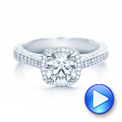  Platinum Custom Diamond Halo Engagement Ring - Video -  102468 - Thumbnail