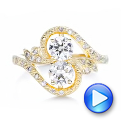 14k Yellow Gold Custom Diamond Arts And Crafts Style Fashion Ring - Video -  102478 - Thumbnail