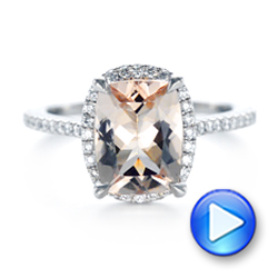 Platinum Custom Morganite And Diamond Halo Engagement Ring - Video -  102482 - Thumbnail