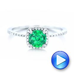 18k White Gold 18k White Gold Custom Emerald And Diamond Halo Engagement Ring - Video -  102483 - Thumbnail