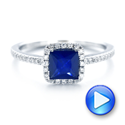 18k White Gold 18k White Gold Custom Blue Sapphire And Diamond Halo Engagement Ring - Video -  102485 - Thumbnail