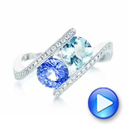 14k White Gold Custom Aquamarine Blue Sapphire And Diamond Fashion Ring - Video -  102486 - Thumbnail
