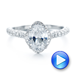 18k White Gold 18k White Gold Oval Diamond Halo And Pave Hand Engraved Engagement Ring - Video -  102506 - Thumbnail