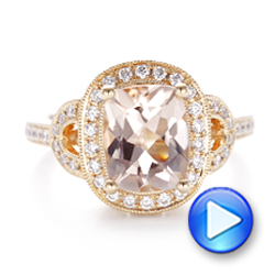 18k Rose Gold 18k Rose Gold Morganite And Diamond Halo Fashion Ring - Video -  102533 - Thumbnail