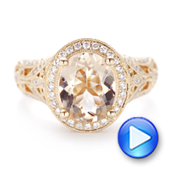 18k Rose Gold 18k Rose Gold Morganite And Diamond Halo Fashion Ring - Video -  102534 - Thumbnail