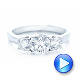 14k White Gold Custom Three Stone Diamond Engagement Ring - Video -  102540 - Thumbnail