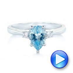  Platinum Platinum Custom Three Stone Aquamarine And Diamond Engagement Ring - Video -  102548 - Thumbnail