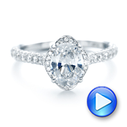 18k White Gold 18k White Gold Oval Diamond Halo And Pave Engagement Ring - Video -  102556 - Thumbnail