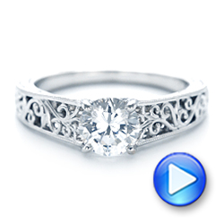 14k White Gold Vine Filigree Solitaire Diamond Engagement Ring - Video -  102565 - Thumbnail