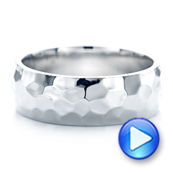 14k White Gold Hammered Men's Wedding Band - Video -  102566 - Thumbnail