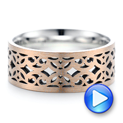  Platinum And 14k Rose Gold Platinum And 14k Rose Gold Two-tone Filigree Men's Wedding Band - Video -  102568 - Thumbnail