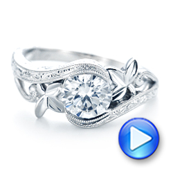 14k White Gold 14k White Gold Organic Leaf Solitaire Diamond Engagement Ring - Video -  102580 - Thumbnail