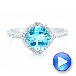 18k White Gold 18k White Gold Blue Topaz And Diamond Halo Ring - Video -  102617 - Thumbnail