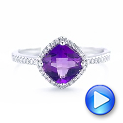 14k White Gold Amethyst And Diamond Halo Ring - Video -  102648 - Thumbnail