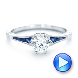 18k White Gold Blue Sapphire And Diamond Engagement Ring - Video -  102676 - Thumbnail