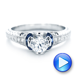 18k White Gold Diamond And Blue Sapphire Engagement Ring - Video -  102677 - Thumbnail