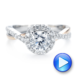 18k White Gold And 14K Gold 18k White Gold And 14K Gold Two-tone Halo Criss-cross Engagement Ring - Video -  102678 - Thumbnail