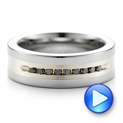 Tungsten And Silver Inlay Black Diamond Men's Wedding Band - Video -  102686 - Thumbnail