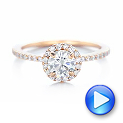 14k Rose Gold Custom Diamond Halo Engagement Ring - Video -  102693 - Thumbnail