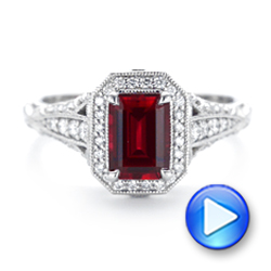 14k White Gold 14k White Gold Custom Ruby And Diamond Halo Vintage Engagement Ring - Video -  102729 - Thumbnail