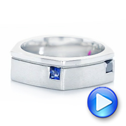 14k White Gold 14k White Gold Custom Multi-color Sapphire Men's Band - Video -  102737 - Thumbnail