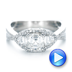 14k White Gold 14k White Gold Custom Five Stone And Diamond Halo Engagement Ring - Video -  102738 - Thumbnail