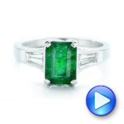 18k White Gold Custom Three Stone Emerald And Diamond Engagement Ring - Video -  102741 - Thumbnail