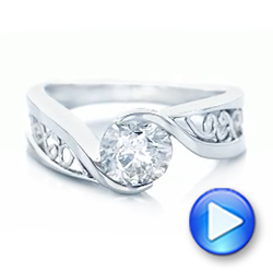 14k White Gold Custom Solitaire Diamond Engagement Ring - Video -  102744 - Thumbnail
