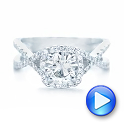 14k White Gold Custom Diamond Halo Engagement Ring - Video -  102748 - Thumbnail