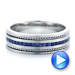 18k White Gold 18k White Gold Custom Blue Sapphire Men's Band - Video -  102750 - Thumbnail