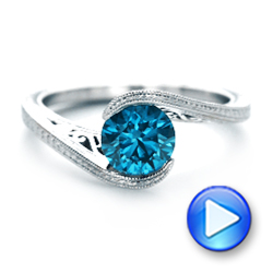 14k White Gold Custom Solitaire Blue Diamond Engagement Ring - Video -  102752 - Thumbnail