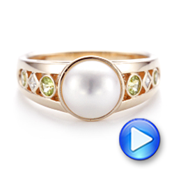 18k Rose Gold 18k Rose Gold Custom White Pearl Peridot And Diamond Fashion Ring - Video -  102755 - Thumbnail