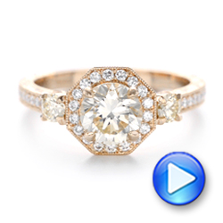 14k Rose Gold Custom Champagne Diamonds And Diamond Halo Engagement Ring - Video -  102772 - Thumbnail