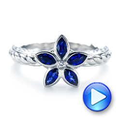  Platinum Blue Sapphire Flower Engagement Ring - Video -  102778 - Thumbnail