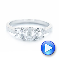  Platinum Custom Three Stone Diamond Engagement Ring - Video -  102781 - Thumbnail